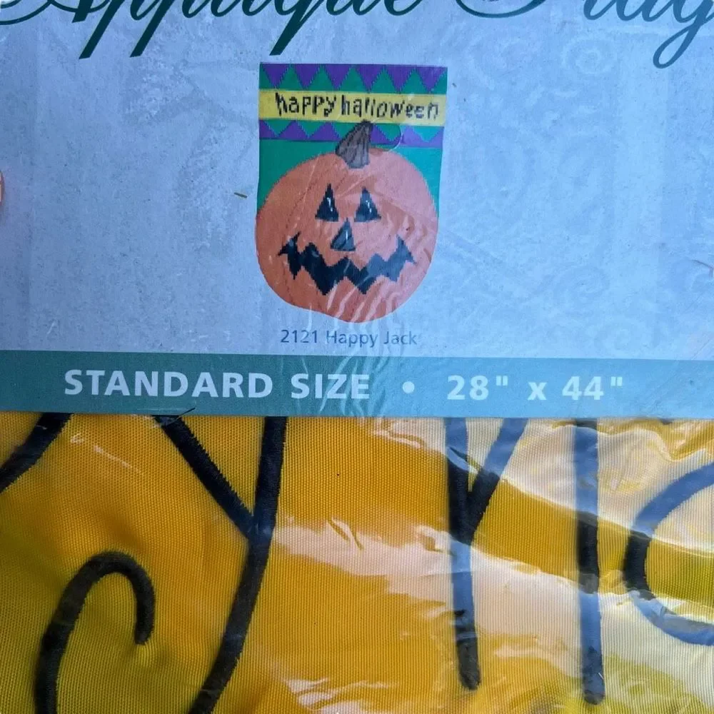 Breezy Lane Designs Vintage Appliqué Flag Happy Halloween Jack-O-Lantern 28”x44”